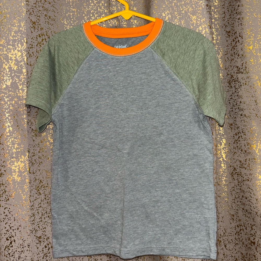 Cat & Jack Gray and Green Tee with Orange Neckline